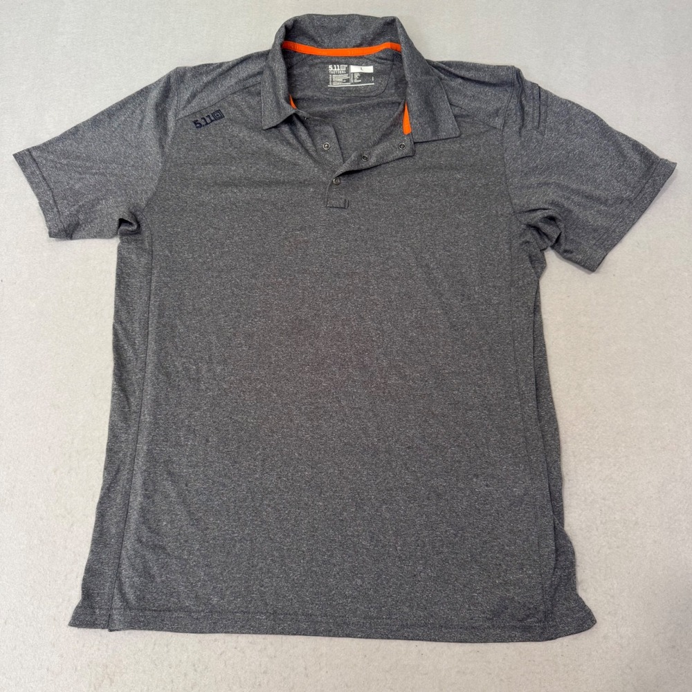 5.11 Tactical Polo Shirt Mens Large Gray Heather Short Sleeve Snap Placket